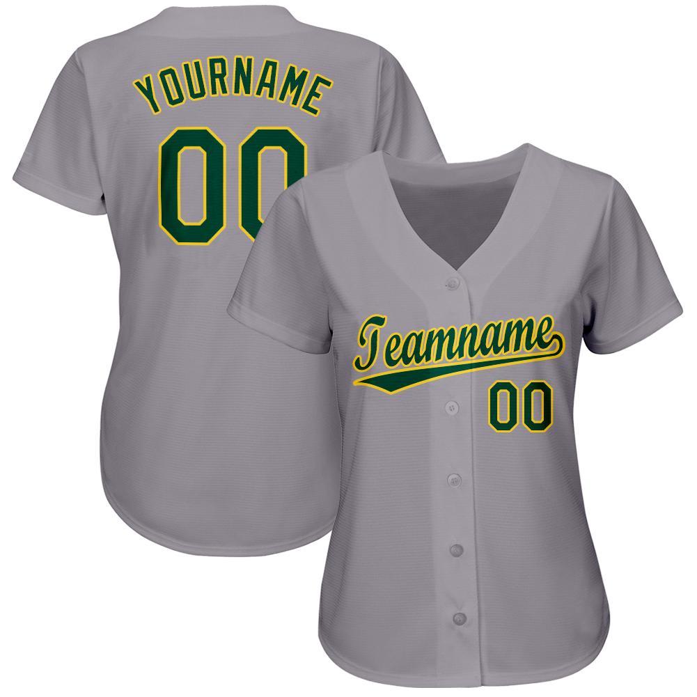 Custom Name and Number Baseball Jersey in Gray Green-Gold - Personalized Team Jersey Personalized Gray Green-Gold Baseball