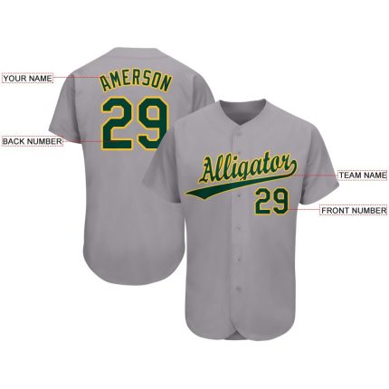 Custom Name and Number Baseball Jersey in Gray Green-Gold - Personalized Team Jersey Personalized Gray Green-Gold Baseball