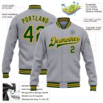 Personalized Gray Green Gold Bomber Jacket for Men Women Full-Snap Varsity Letterman Personalized Gray Green-Gold Bomber