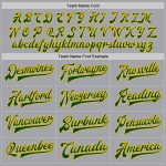 Custom Name and Number Gray Green-Gold Full-Snap Varsity Bomber Jacket - Personalized Letterman Style Personalized Gray Green-Gold
