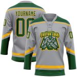 Custom Name Number Hockey Jersey Gray Green Gold Lace Neck Personalized Team Personalized Gray Green-Gold Hockey Lace Neck