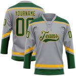 Custom Name Number Hockey Jersey Gray Green Gold Lace Neck Personalized Team Personalized Gray Green-Gold Hockey Lace Neck