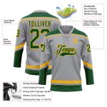 Custom Name Number Hockey Jersey Gray Green Gold Lace Neck Personalized Team Personalized Gray Green-Gold Hockey Lace Neck