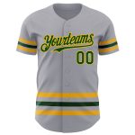Custom Name and Number Gray Green Gold Line Baseball Jersey - Personalized Authentic Team Jersey Personalized Gray Green-Gold