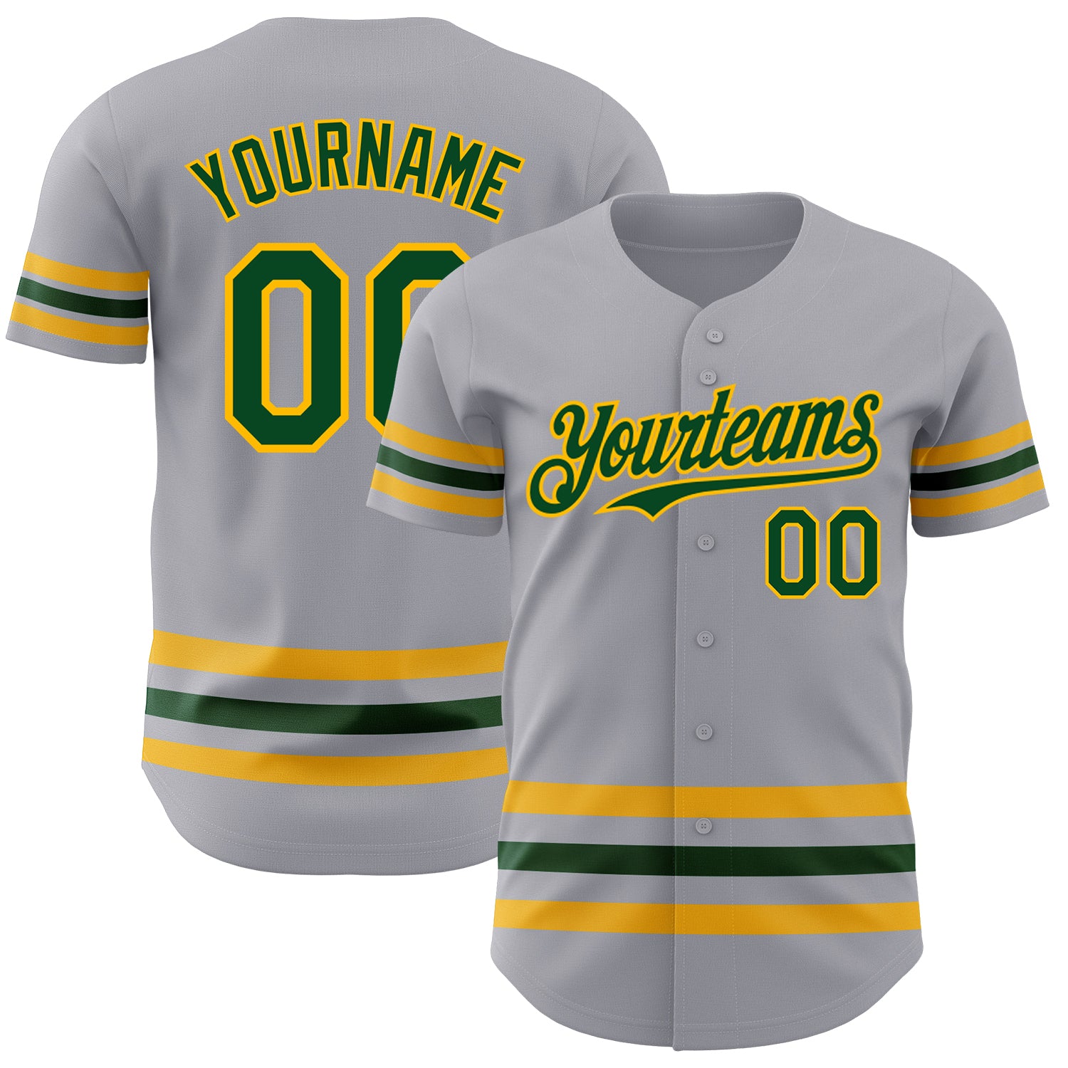 Custom Name and Number Gray Green Gold Line Baseball Jersey - Personalized Authentic Team Jersey Personalized Gray Green-Gold