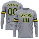 Custom Team Name Number Performance T-Shirt Gray Green Gold Long Sleeve Personalized Personalized Gray Green-Gold Long Sleeve
