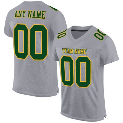 Custom Team Football Jersey - Personalized Gray Green-Gold Mesh with Name and Number Personalized Gray Green-Gold Mesh Authentic