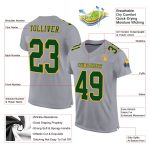 Custom Team Football Jersey - Personalized Gray Green-Gold Mesh with Name and Number Personalized Gray Green-Gold Mesh Authentic