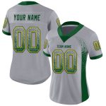 Custom Name Number Gray Green-Gold Mesh Drift Football Jersey Personalized Team Apparel Personalized Gray Green-Gold Mesh