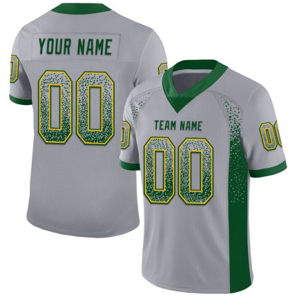 Custom Name Number Gray Green-Gold Mesh Drift Football Jersey Personalized Team Apparel Personalized Gray Green-Gold Mesh