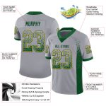 Custom Name Number Gray Green-Gold Mesh Drift Football Jersey Personalized Team Apparel Personalized Gray Green-Gold Mesh