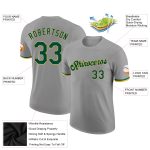 Custom Team Performance T-Shirt with Personalized Name and Number - Gray Green-Gold Personalized Gray Green-Gold Performance