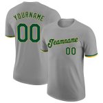 Custom Team Performance T-Shirt with Personalized Name and Number - Gray Green-Gold Personalized Gray Green-Gold Performance