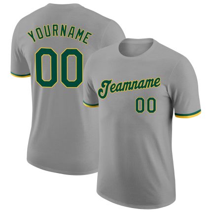 Custom Team Performance T-Shirt with Personalized Name and Number - Gray Green-Gold Personalized Gray Green-Gold Performance