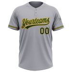 Personalized Softball Jersey Unisex Gray Green Gold Two-Button Design Personalized Gray Green-Gold Two-Button Unisex Softball