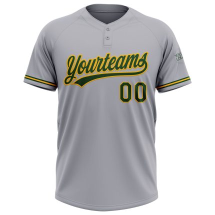 Personalized Softball Jersey Unisex Gray Green Gold Two-Button Design Personalized Gray Green-Gold Two-Button Unisex Softball