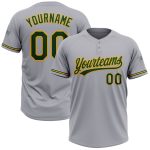 Personalized Softball Jersey Unisex Gray Green Gold Two-Button Design Personalized Gray Green-Gold Two-Button Unisex Softball