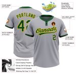 Custom Gray Green-Gold Unisex Softball Jersey with Personalized Name and Number - Two-Button Design Personalized Gray Green-Gold