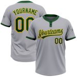 Custom Gray Green-Gold Unisex Softball Jersey with Personalized Name and Number - Two-Button Design Personalized Gray Green-Gold