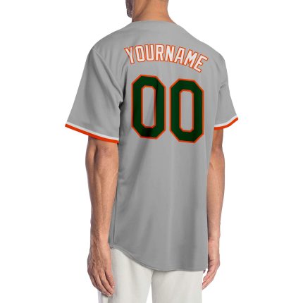 Custom Name and Number Authentic Baseball Jersey - Personalized Gray Green-Orange Design Personalized Gray Green-Orange Authentic