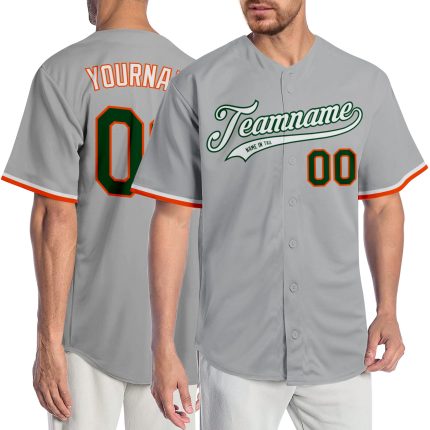 Custom Name and Number Authentic Baseball Jersey - Personalized Gray Green-Orange Design Personalized Gray Green-Orange Authentic