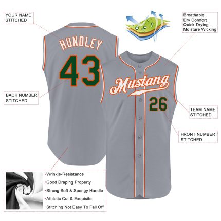 Custom Name Number Baseball Jersey - Personalized Gray Green-Orange Sleeveless Authentic Team Apparel Personalized Gray Green-Orange