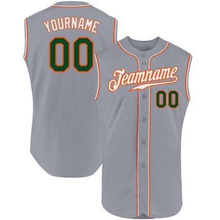 Custom Name Number Baseball Jersey - Personalized Gray Green-Orange Sleeveless Authentic Team Apparel Personalized Gray Green-Orange