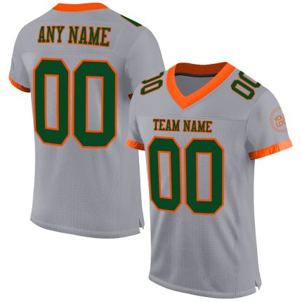Custom Authentic Football Jersey - Personalized Gray Green-Orange Mesh with Name & Number Personalized Gray Green-Orange