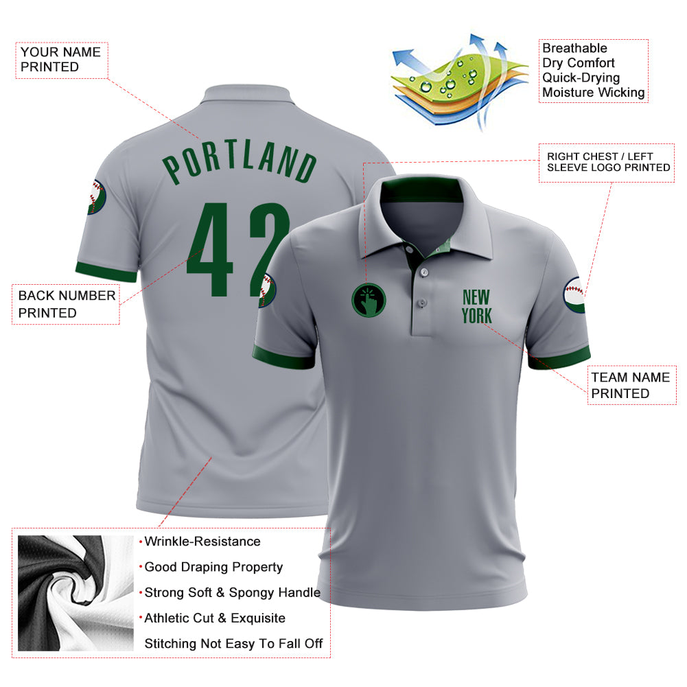 Personalized Gray Green Performance Golf Polo Shirt Team Custom Name and Number Custom Name and Number Golf Polo Shirt in Gray Green - Performance Team Apparel Personalized Gray Green Performance Golf - Image 3
