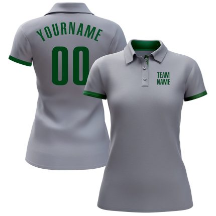 Custom Name and Number Golf Polo Shirt in Gray Green - Performance Team Apparel Personalized Gray Green Performance Golf