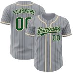 Custom Name and Number Personalized Gray Green Pinstripe Baseball Jersey - Authentic City Style Personalized Gray Green Pinstripe