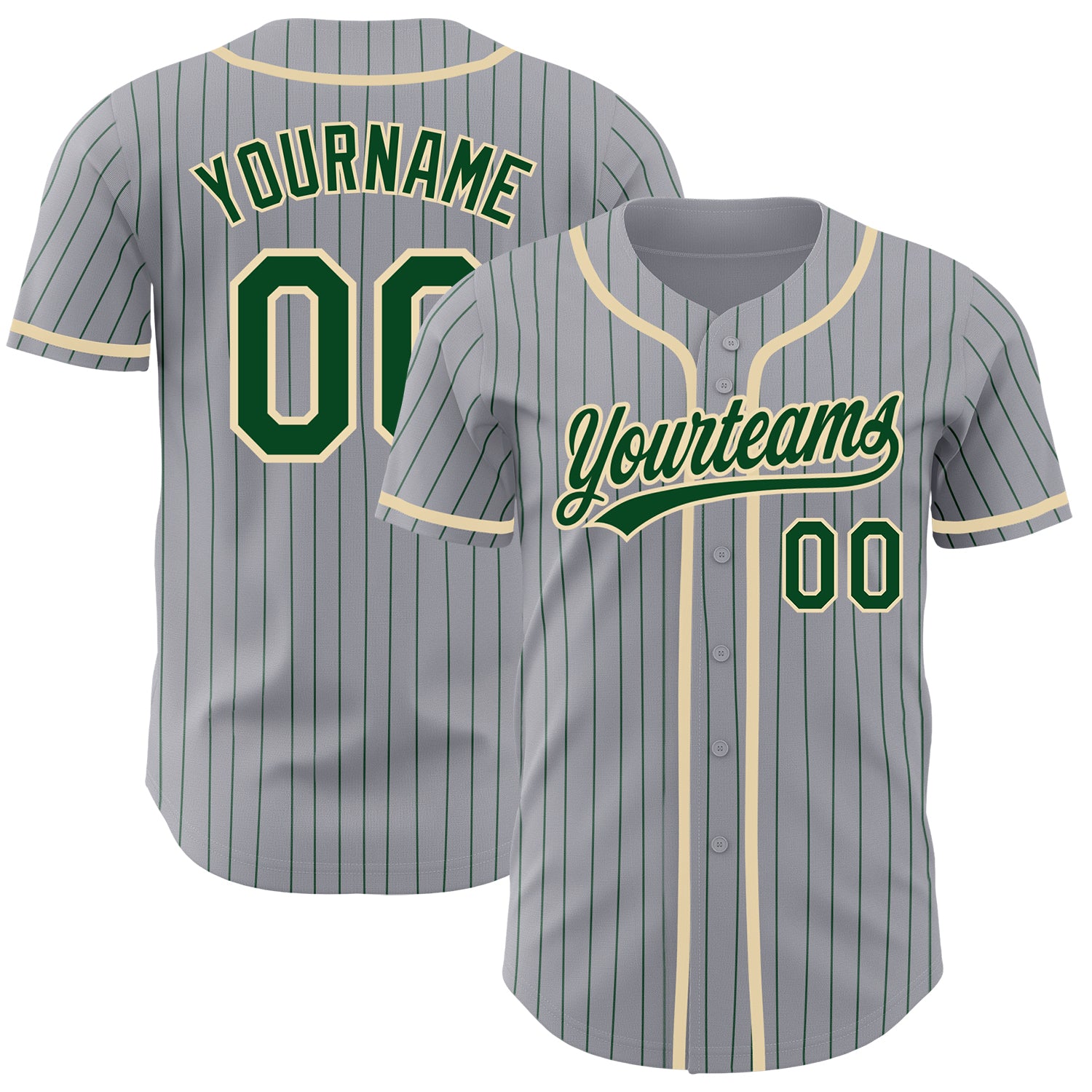 Custom Name and Number Personalized Gray Green Pinstripe Baseball Jersey - Authentic City Style Personalized Gray Green Pinstripe