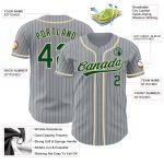 Custom Name and Number Personalized Gray Green Pinstripe Baseball Jersey - Authentic City Style Personalized Gray Green Pinstripe