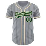 Custom Name and Number Personalized Gray Green Pinstripe Baseball Jersey - Authentic City Style Personalized Gray Green Pinstripe