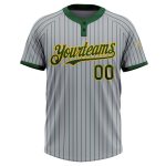 Custom Name and Number Gray Green Pinstripe Gold Two-Button Unisex Softball Jersey - Personalized Team Apparel Personalized