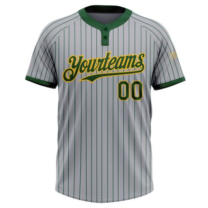 Custom Name and Number Gray Green Pinstripe Gold Two-Button Unisex Softball Jersey - Personalized Team Apparel Personalized
