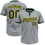 Custom Name and Number Gray Green Pinstripe Gold Two-Button Unisex Softball Jersey - Personalized Team Apparel Personalized