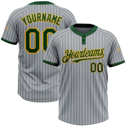 Custom Name and Number Gray Green Pinstripe Gold Two-Button Unisex Softball Jersey - Personalized Team Apparel Personalized