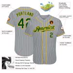Personalized Green Gold Pinstripe Baseball Jersey Custom Name Number - Authentic Team Apparel Personalized Gray Green Pinstripe