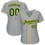 Personalized Green Gold Pinstripe Baseball Jersey Custom Name Number - Authentic Team Apparel Personalized Gray Green Pinstripe