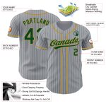 Custom Name and Number Authentic Baseball Jersey in Gray Green Pinstripe with Old Gold - Personalized Team Jersey Personalized