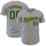 Custom Name and Number Authentic Baseball Jersey in Gray Green Pinstripe with Old Gold - Personalized Team Jersey Personalized