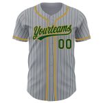 Custom Name and Number Authentic Baseball Jersey in Gray Green Pinstripe with Old Gold - Personalized Team Jersey Personalized