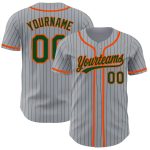 Custom Name and Number Authentic Baseball Jersey - Personalized Gray Green Pinstripe Design Personalized Gray Green Pinstripe