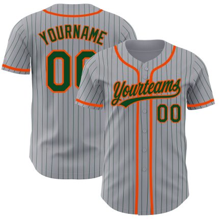 Custom Name and Number Authentic Baseball Jersey - Personalized Gray Green Pinstripe Design Personalized Gray Green Pinstripe