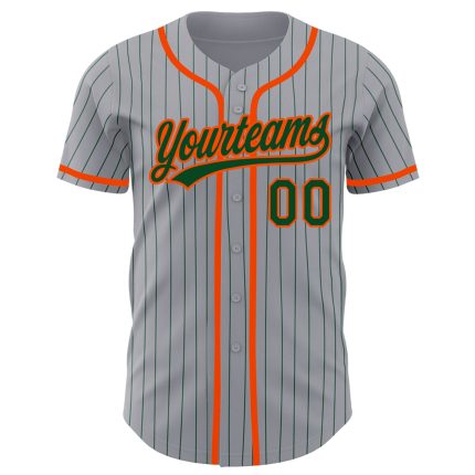 Custom Name and Number Authentic Baseball Jersey - Personalized Gray Green Pinstripe Design Personalized Gray Green Pinstripe