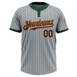 Custom Name Number Unisex Softball Jersey Gray Green Pinstripe Orange Two-Button Design - Personalized Team Apparel Personalized