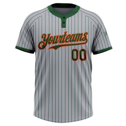 Custom Name Number Unisex Softball Jersey Gray Green Pinstripe Orange Two-Button Design - Personalized Team Apparel Personalized