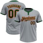 Custom Name Number Unisex Softball Jersey Gray Green Pinstripe Orange Two-Button Design - Personalized Team Apparel Personalized