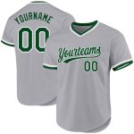 Custom Gray Green-White Authentic Throwback Baseball Jersey with Personalized Name and Number Personalized Gray Green-White